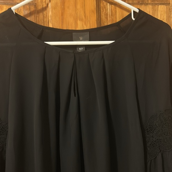 NWT Worthington Semi Sheer Pleated Crochet Sleeve Blouse - Picture 4 of 9